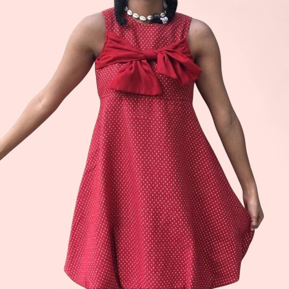 Red and white Polka dot dress with a bow
